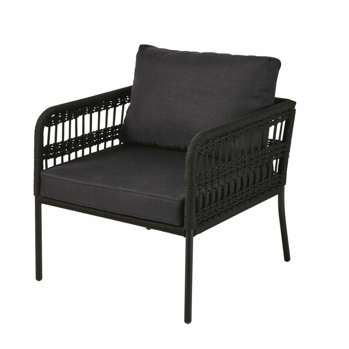Fauteuil de jardin en corde tressée noire Napoli