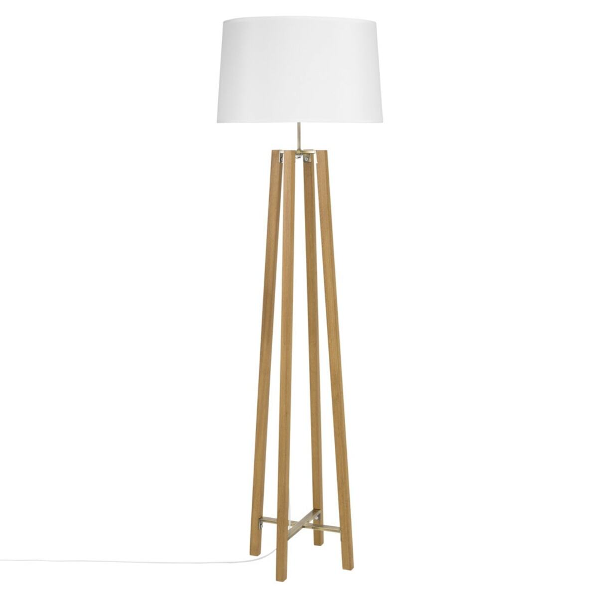 Lampadaire trépied en chêne et abat-jour blanc H160